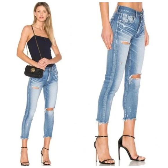 Moussy Vintage Isko Blue Distressed Frayed Hem Skinny Jeans Size 27 - Picture 1 of 11